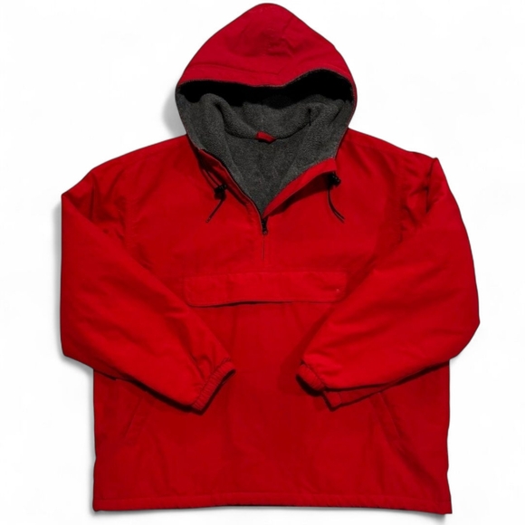 LLBEAN Squall Fleece Lined Fall Winter Ski Rain Coat Half Zip Hoodie Red Large - Picture 1 of 12